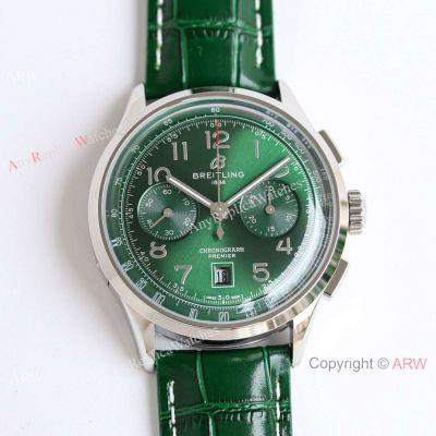 (TW Factory) Swiss Breitling Premier Chronograph 7750 Watch Green Arabic-Green Leather Strap